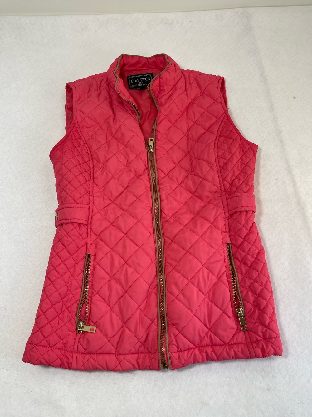 C’ESTTOI Pink Quilted Vest Women’s Small Gold Zip Lightweight Fall Jacket - Picture 3 of 9